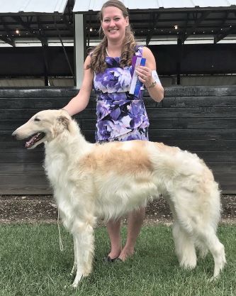 C-Lestial Borzoi breeder of Kentucky USA with her dog