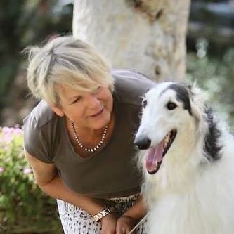 Kelcorov Borzoi breeder with her dog